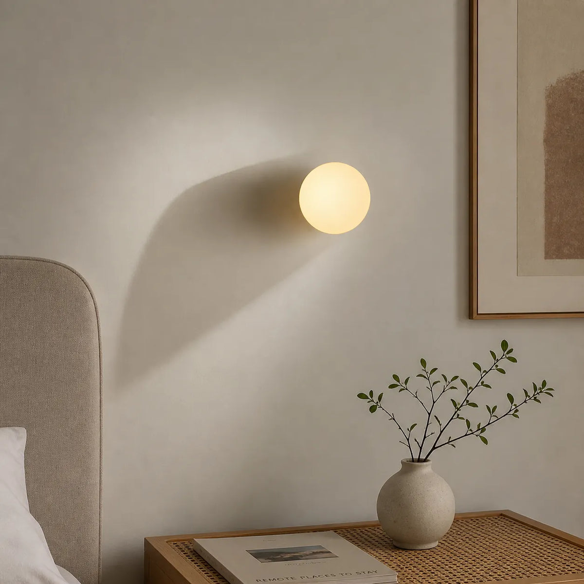 Wohnzimmer-Wandleuchten mit Kugel aus Milchglas und sanfter, stimmungsvoller Beleuchtung