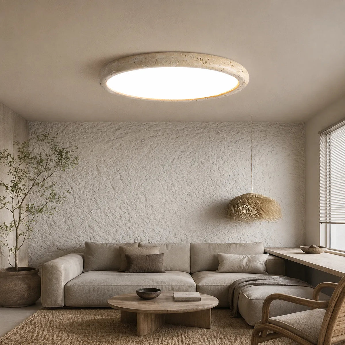 Deckenleuchte mit rundem Travertinstein für Küche, Schlafzimmer und Wohnzimmer