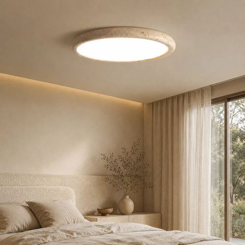 Plafoniera a filo soffitto rotonda in travertino, per cucina, camera da letto e soggiorno