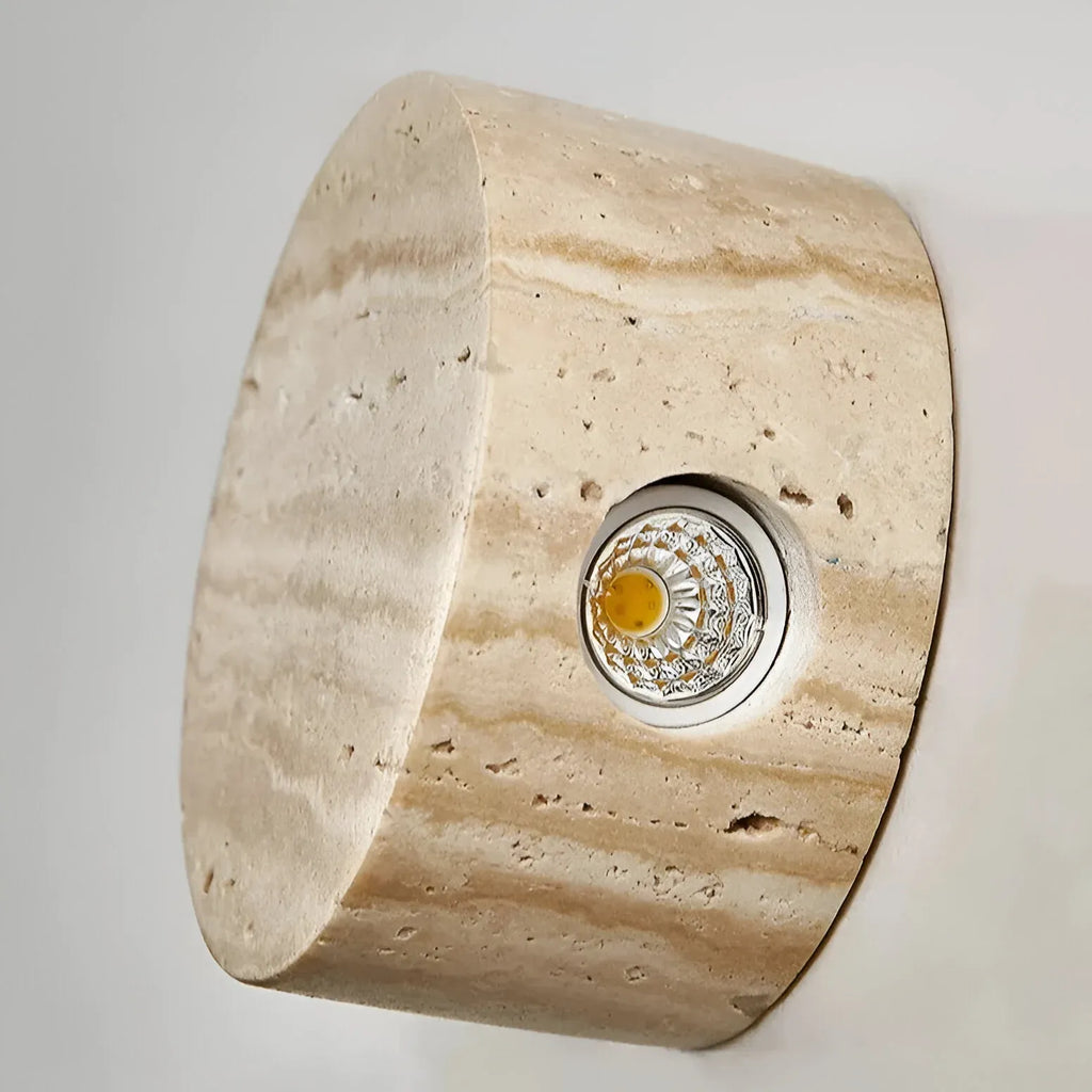 Travertine Minimalist Wall Light with Soft Downlight and Rounded Stone Form