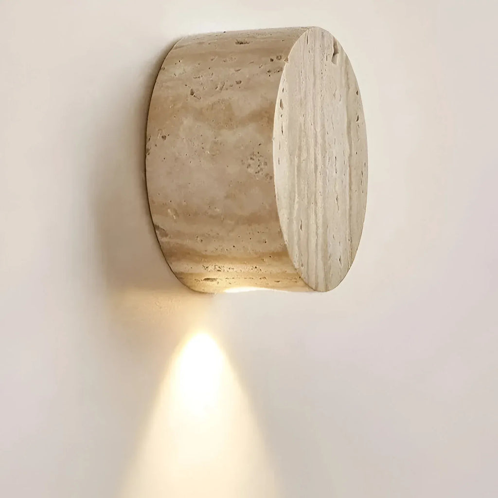 Travertine Minimalist Wall Light with Soft Downlight and Rounded Stone Form