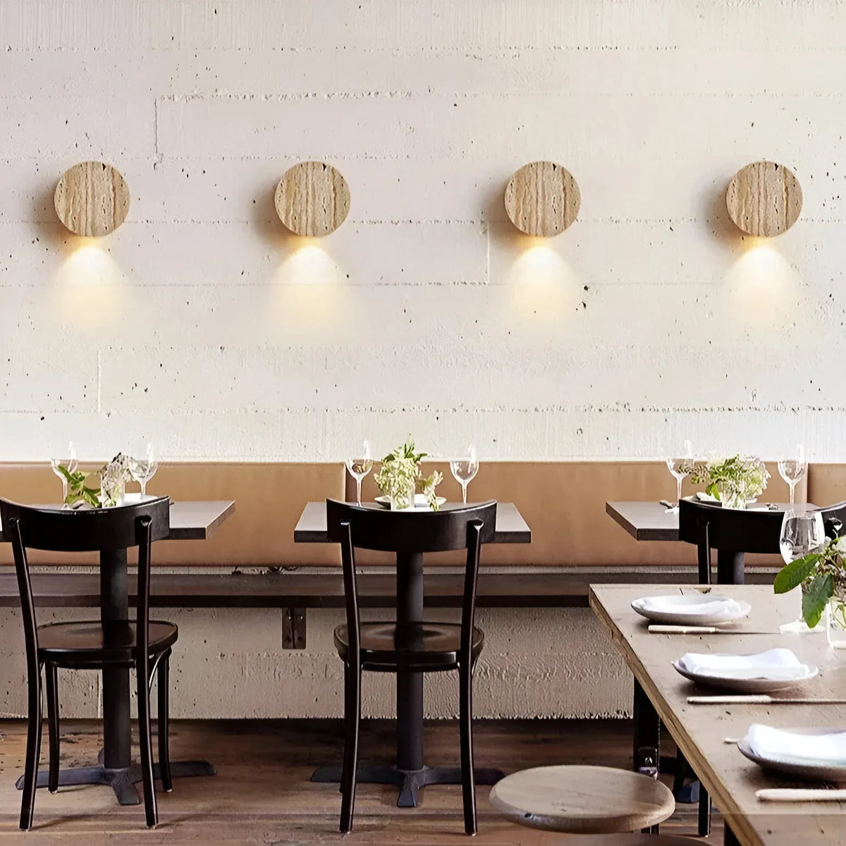 Travertine Minimalist Wall Light with Soft Downlight and Rounded Stone Form