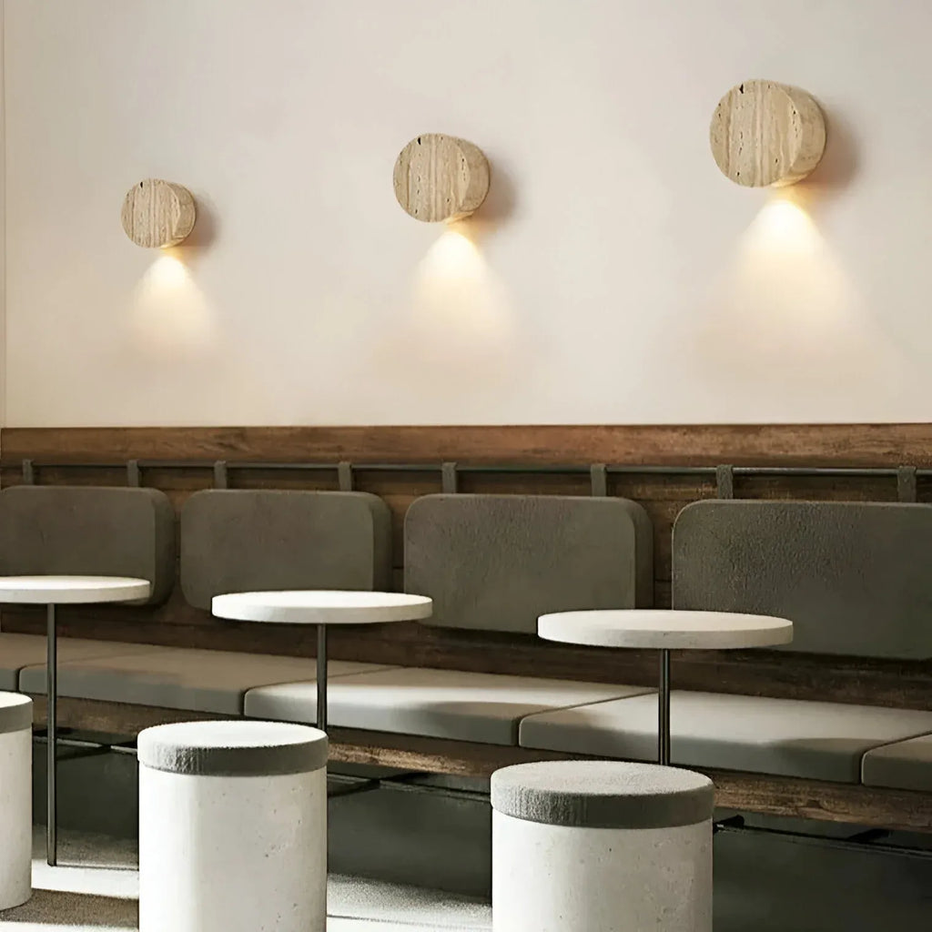 Travertine Minimalist Wall Light with Soft Downlight and Rounded Stone Form