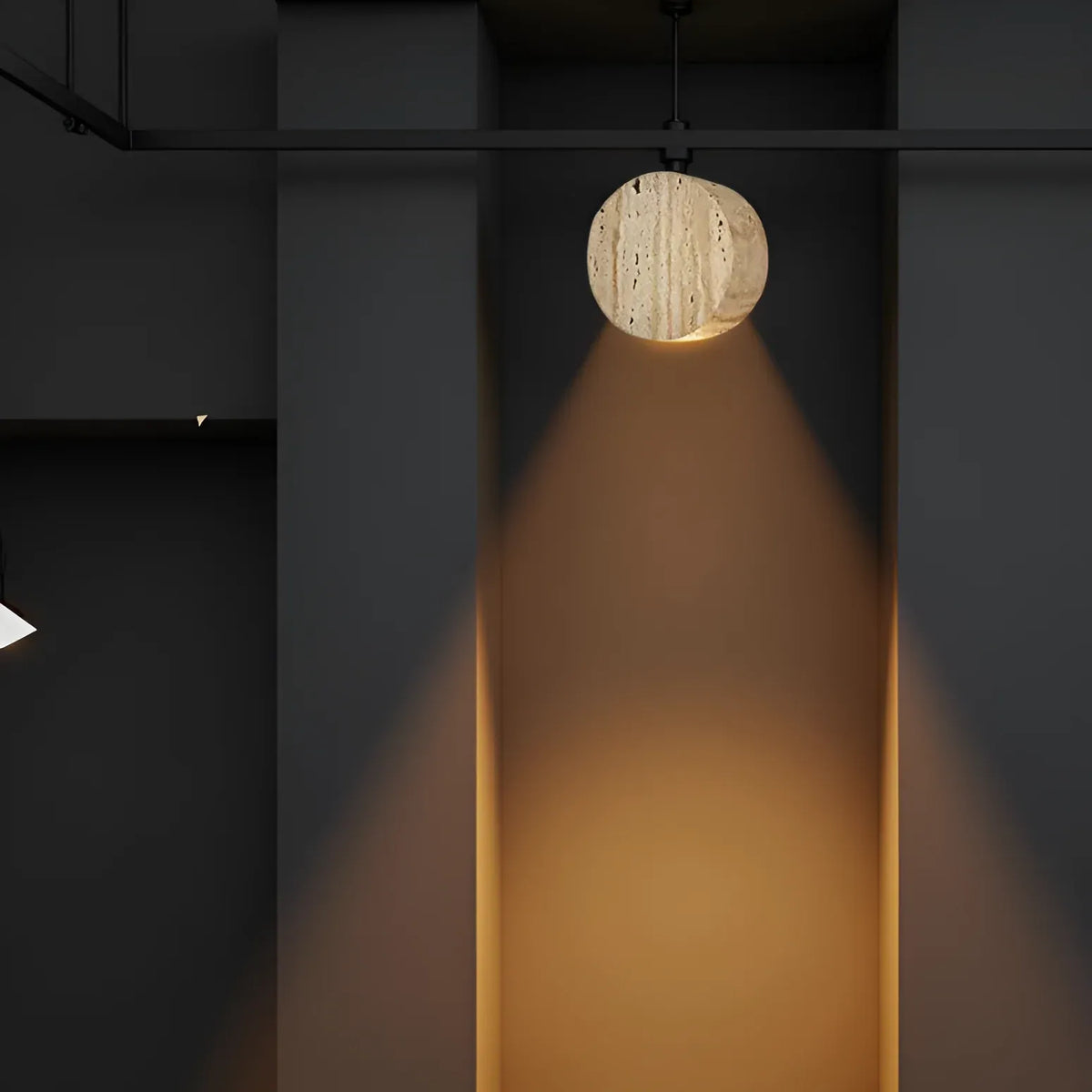 Travertine Minimalist Wall Light with Soft Downlight and Rounded Stone Form