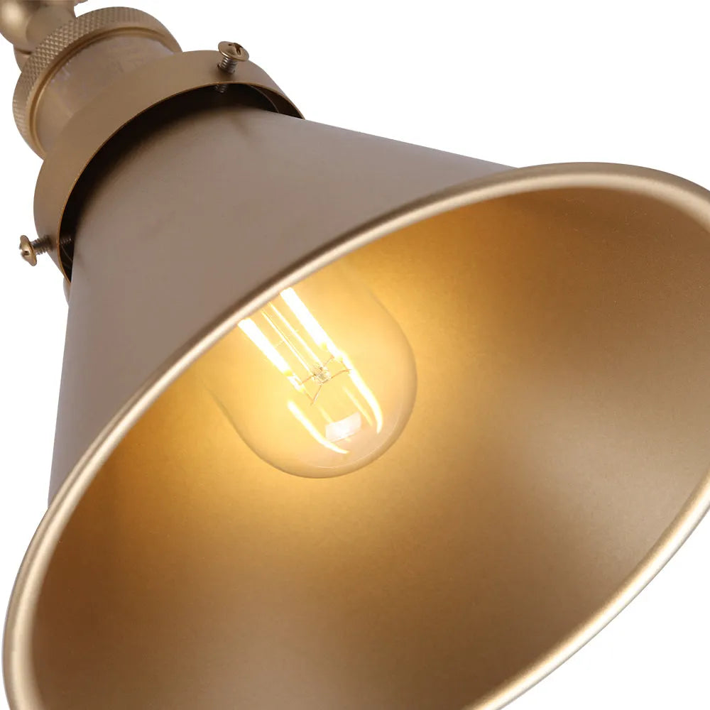 Plug in Wall Lights with Adjustable Swing Arm and Directional Cone Shade for Bedside Reading