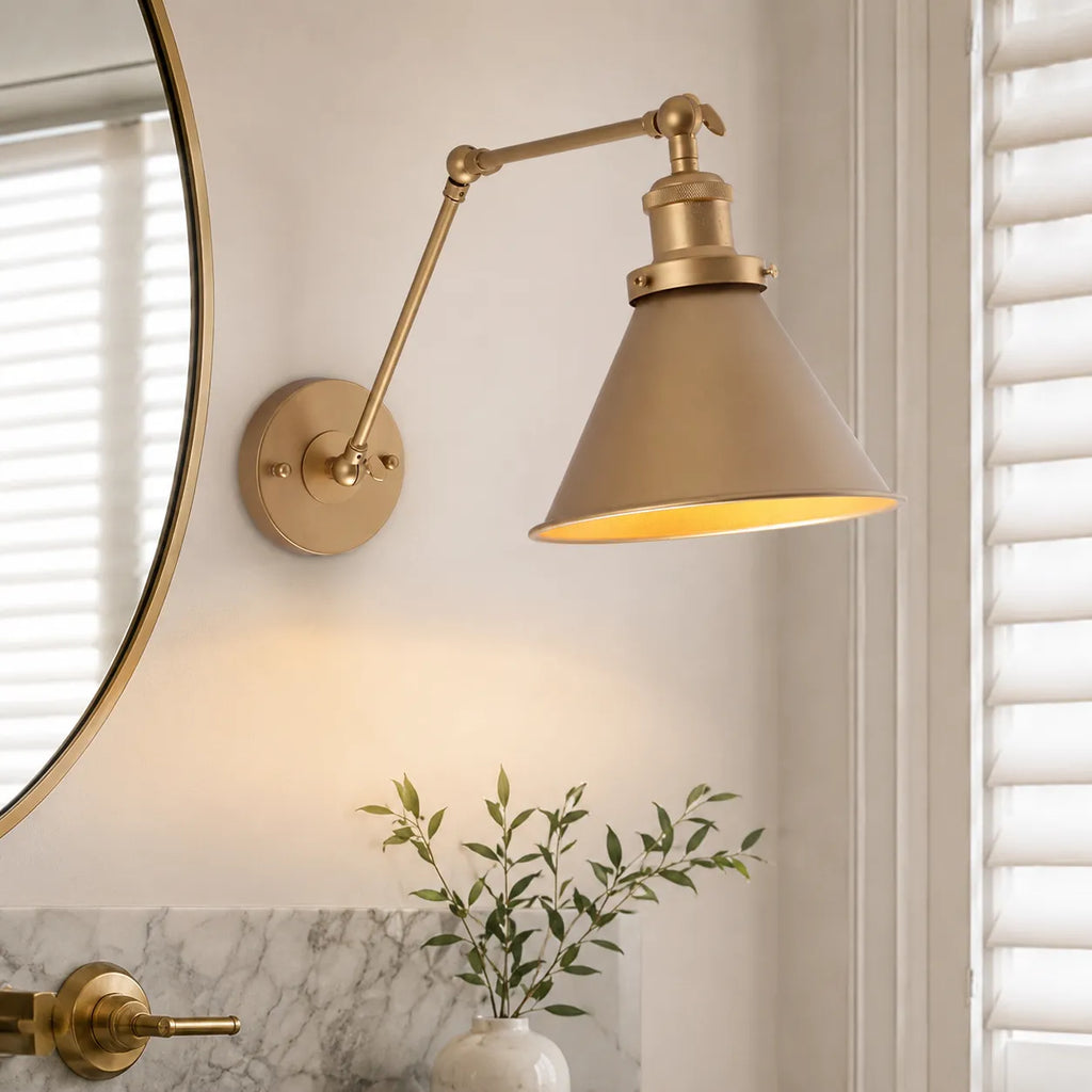 Plug in Wall Lights with Adjustable Swing Arm and Directional Cone Shade for Bedside Reading