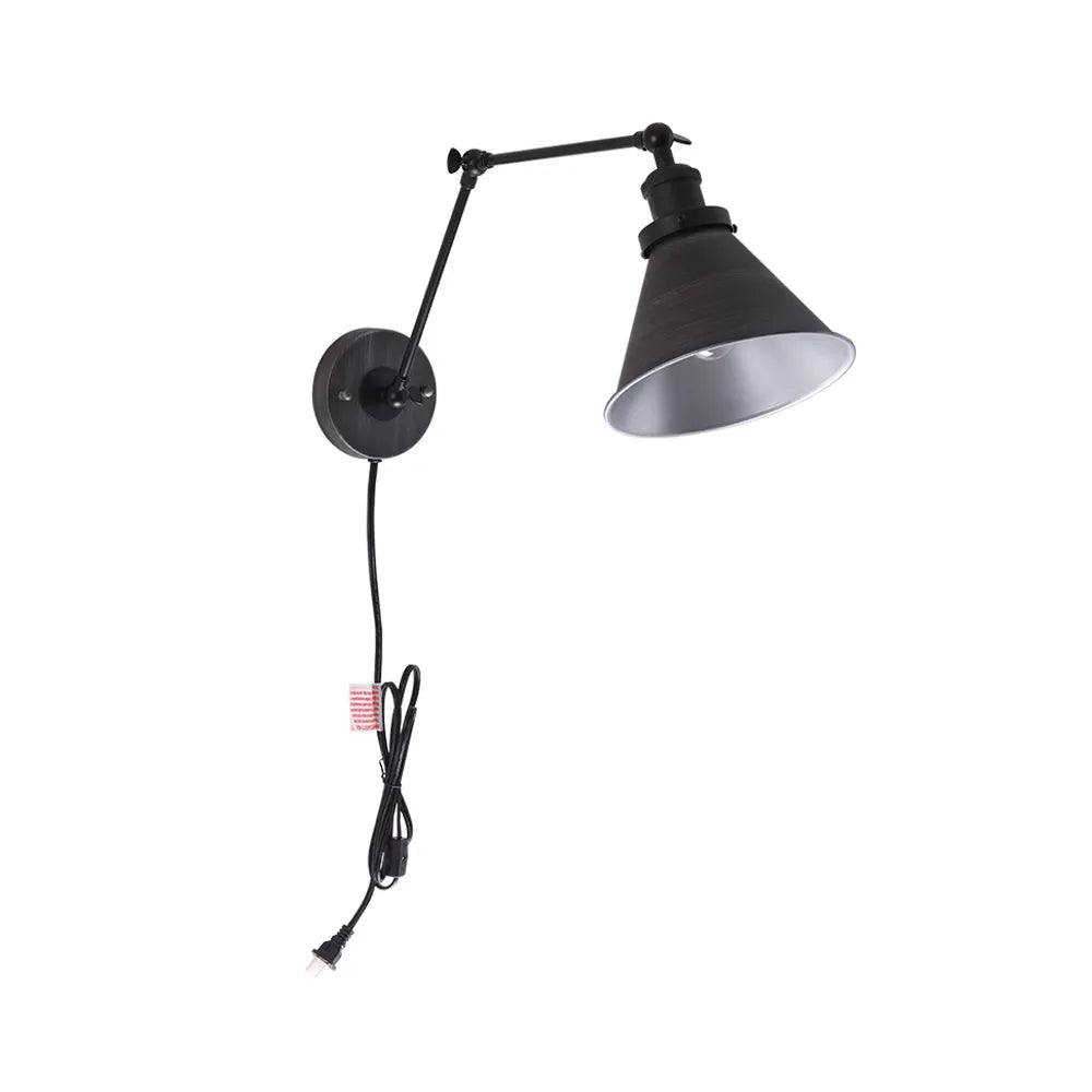 Plug in Wall Lights with Adjustable Swing Arm and Directional Cone Shade for Bedside Reading