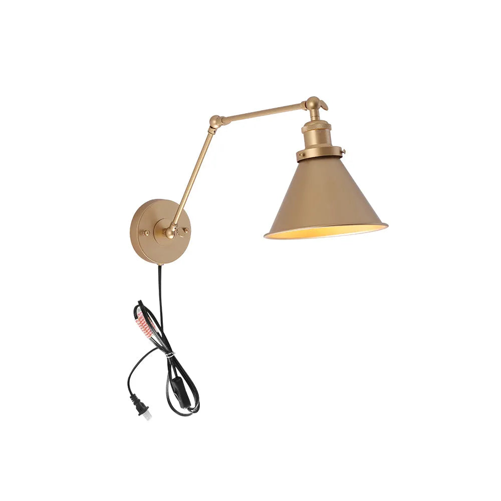 Plug in Wall Lights with Adjustable Swing Arm and Directional Cone Shade for Bedside Reading