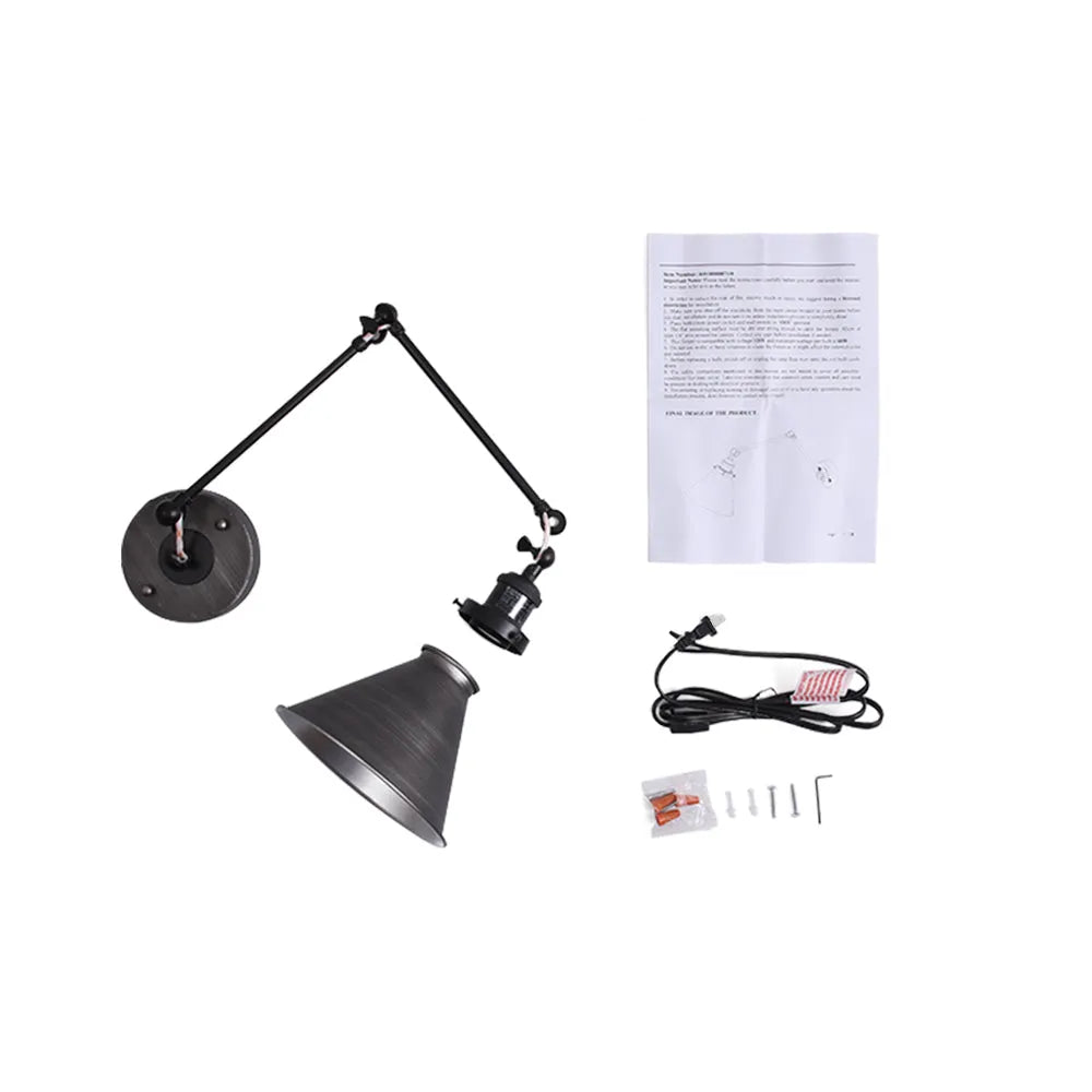Plug in Wall Lights with Adjustable Swing Arm and Directional Cone Shade for Bedside Reading