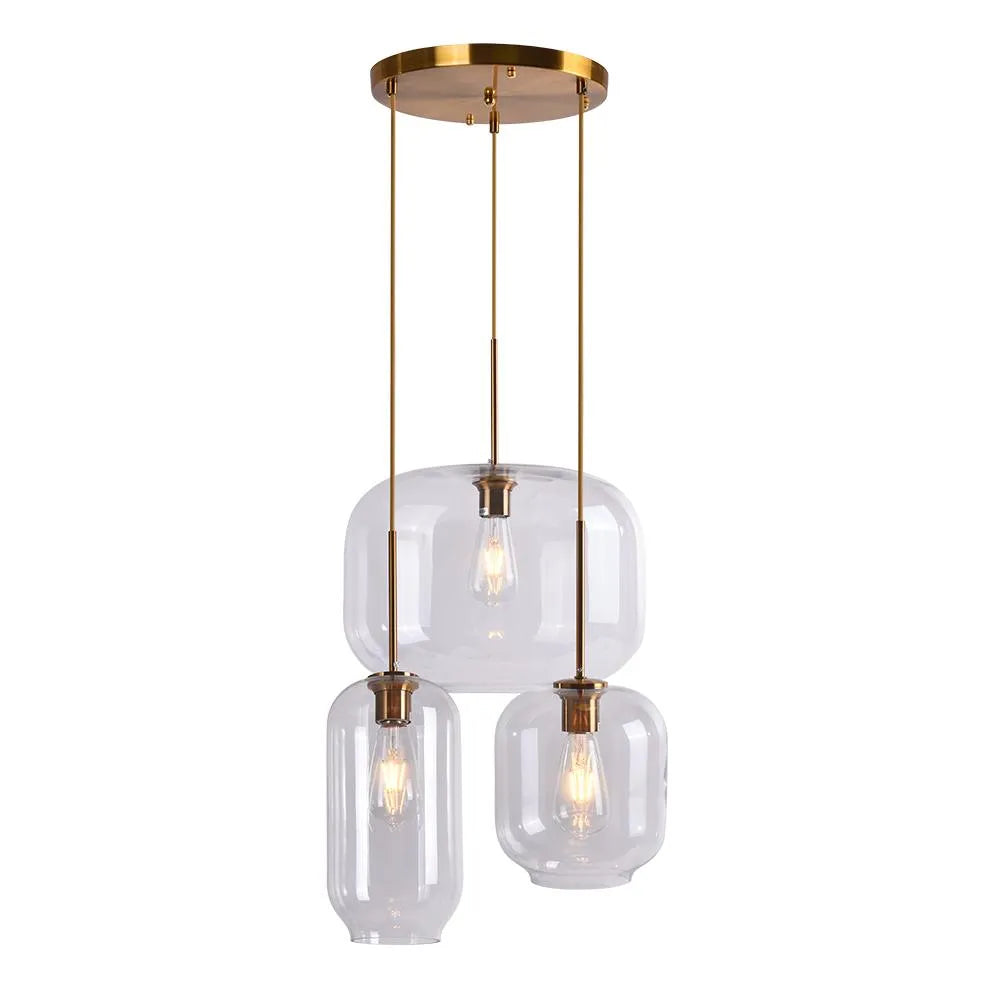 Pendant Light with Layered Clear Glass Shades and Cluster Design for Dining Living Room