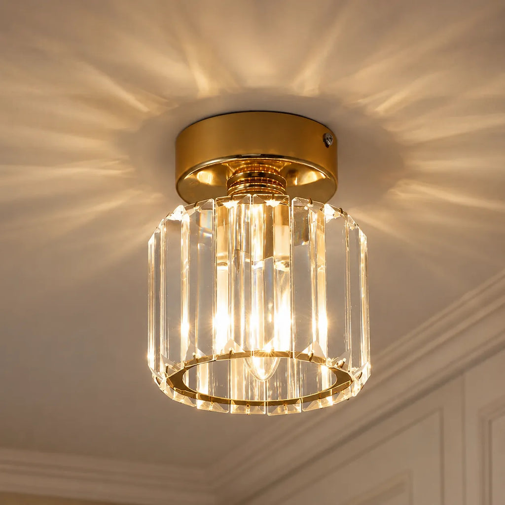 Plafonnier semi-affleurant moderne en cristal à facettes pour cuisine, chambre, salon ou salle à manger