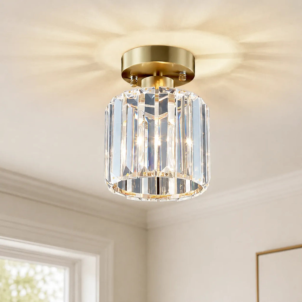 Plafonnier semi-affleurant moderne en cristal à facettes pour cuisine, chambre, salon ou salle à manger