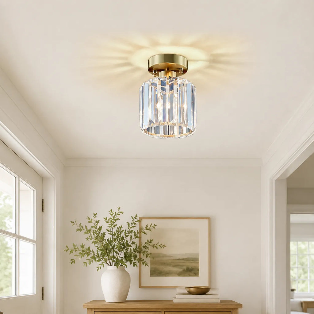 Plafonnier semi-affleurant moderne en cristal à facettes pour cuisine, chambre, salon ou salle à manger