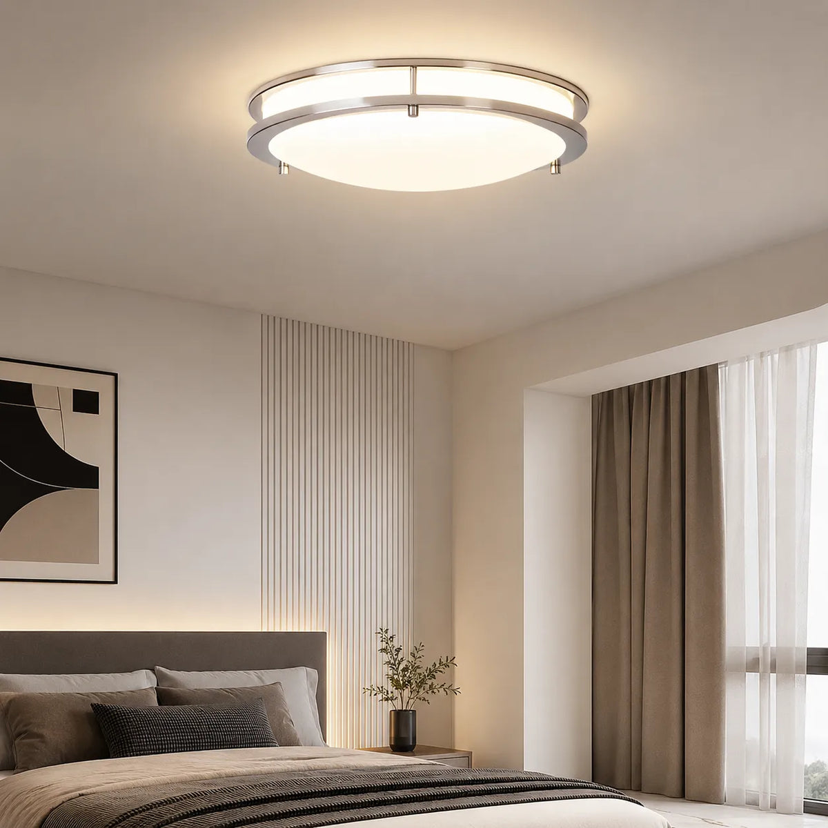 Moderne dimmbare LED-Deckenleuchte „Nessa“ mit Glasschale und bündiger Montage