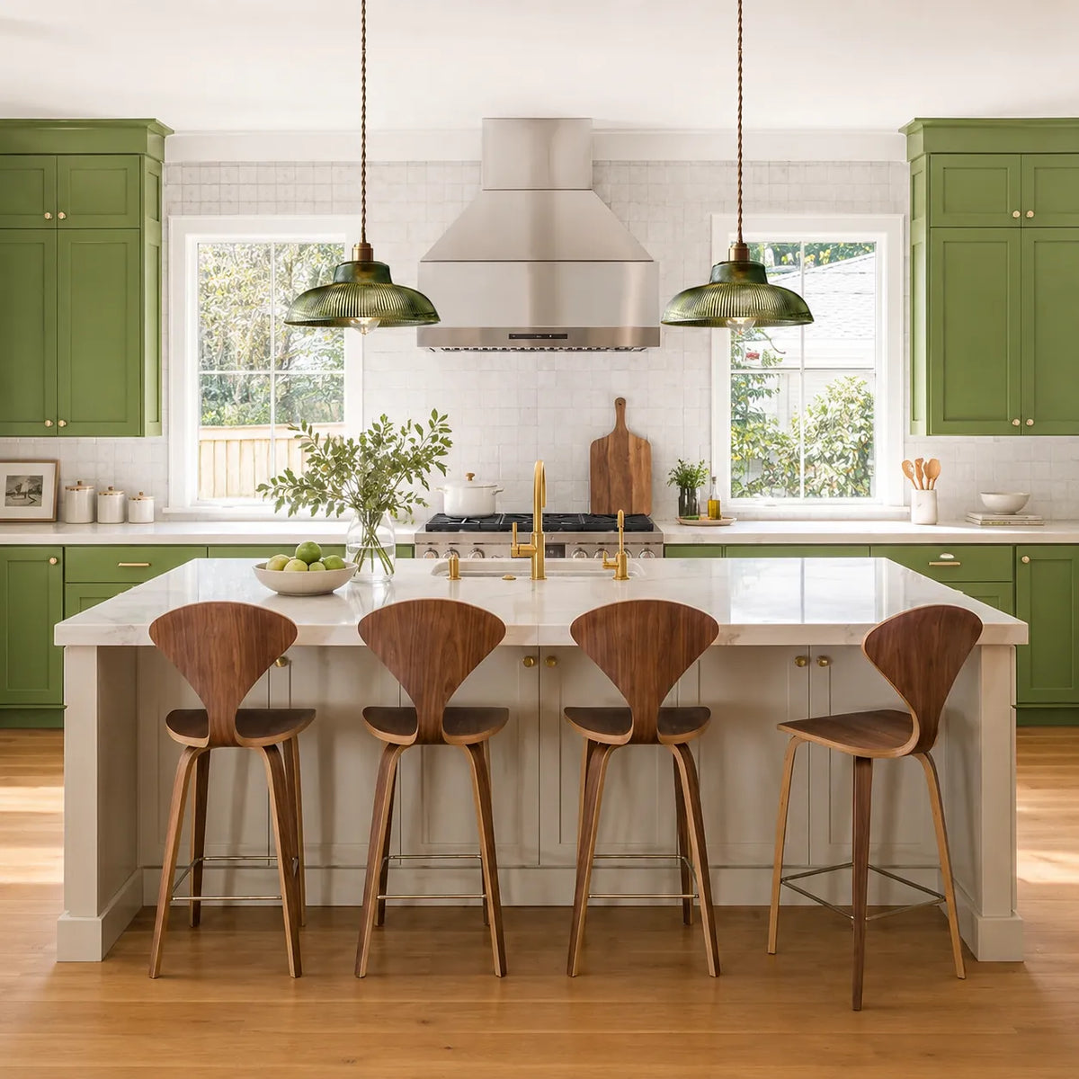 Kitchen Island Pendant Light with Ribbed Glass Dome Shade and Wide Silhouette for Dining Room