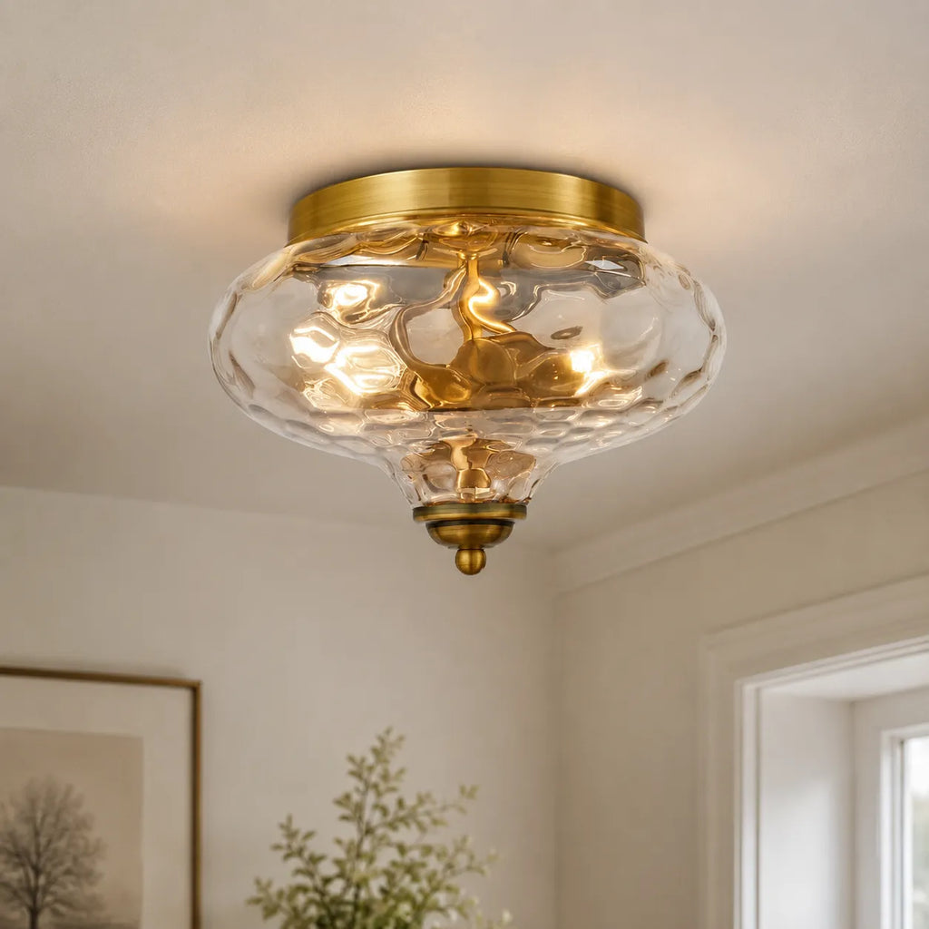 Deckenleuchte mit Glasschale in Wasseroptik und 2 Leuchten für Küchen und Schlafzimmer