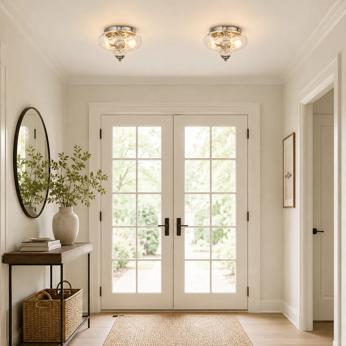 Oyster Light with Water Glass Bowl 2-Light Flush Mount Ceiling Light for Kitchens Bedrooms