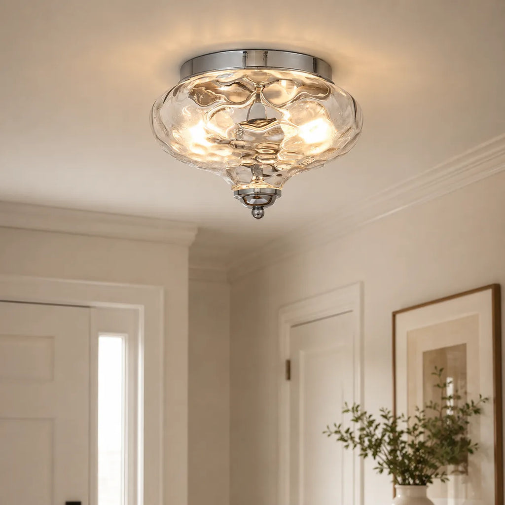 Deckenleuchte mit Glasschale in Wasseroptik und 2 Leuchten für Küchen und Schlafzimmer
