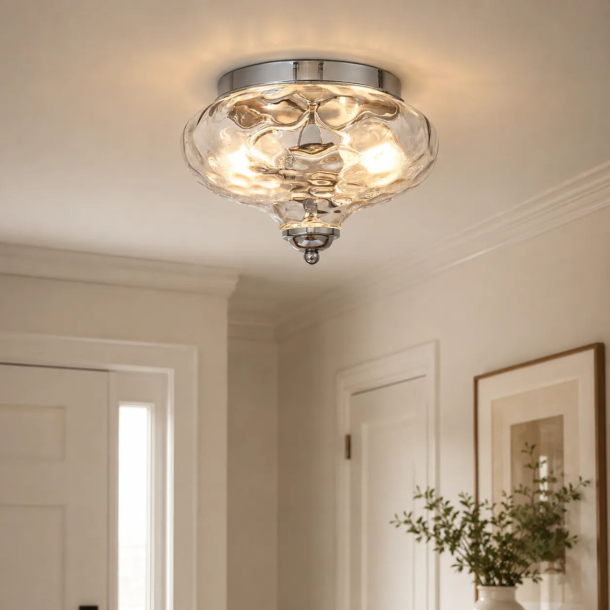 Oyster Light with Water Glass Bowl 2-Light Flush Mount Ceiling Light for Kitchens Bedrooms