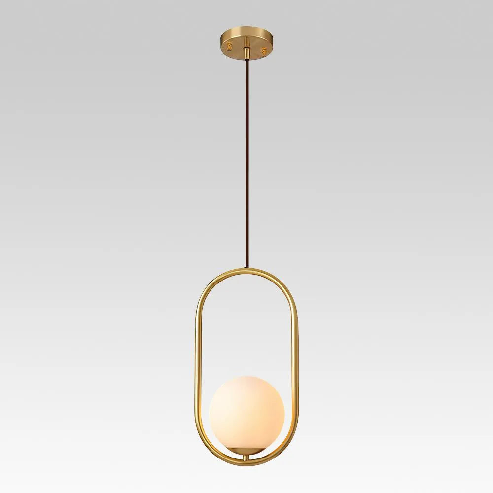 Pendelleuchte mit milchweißem Glaskugel-Lampenschirm und Metallrahmen für moderne Esszimmerbeleuchtung