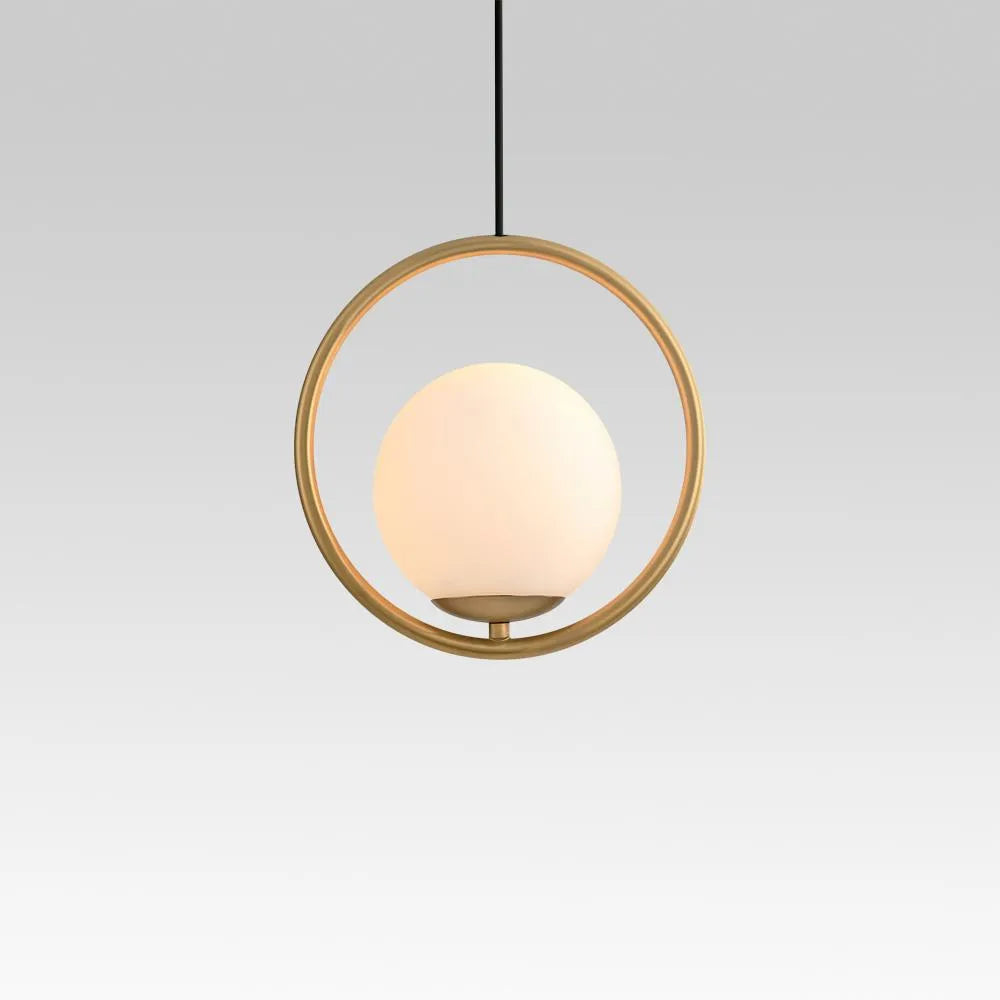 Pendelleuchte mit milchweißem Glaskugel-Lampenschirm und Metallrahmen für moderne Esszimmerbeleuchtung