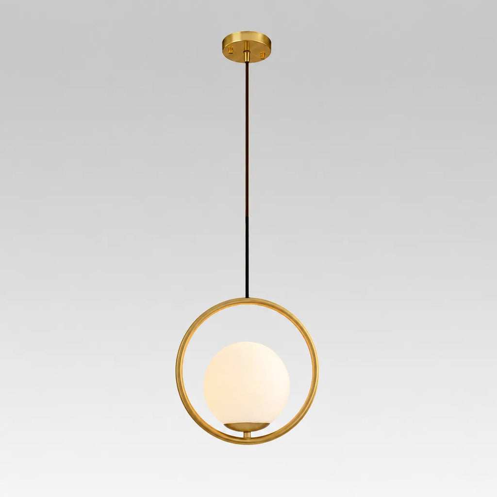 Pendelleuchte mit milchweißem Glaskugel-Lampenschirm und Metallrahmen für moderne Esszimmerbeleuchtung