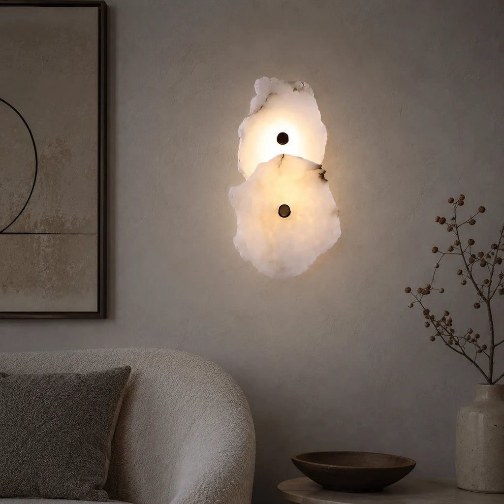 Wall Sconce Lighting with Marble Sculptural Design and Adjustable Head Configuration