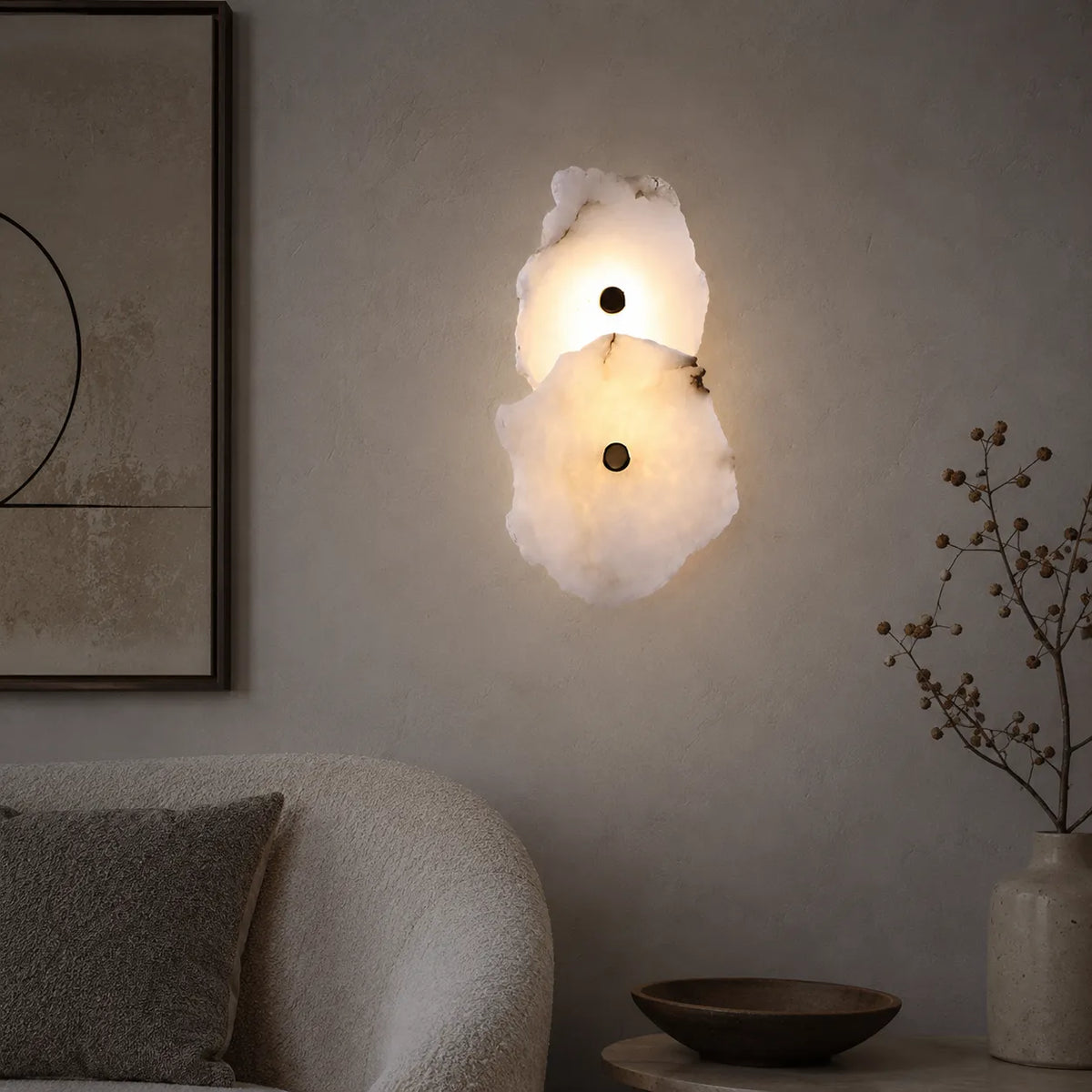 Wall Sconce Lighting with Marble Sculptural Design and Adjustable Head Configuration