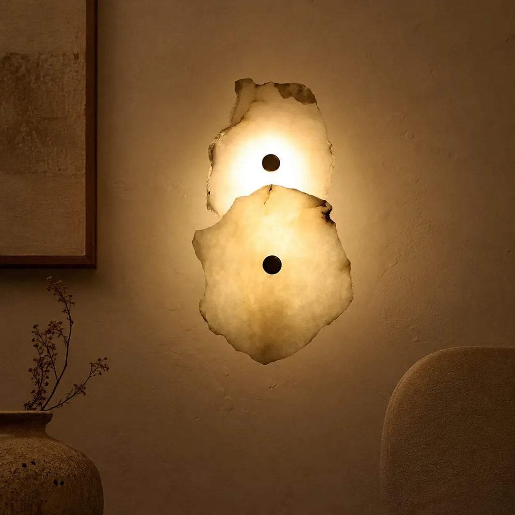 Wall Sconce Lighting with Marble Sculptural Design and Adjustable Head Configuration