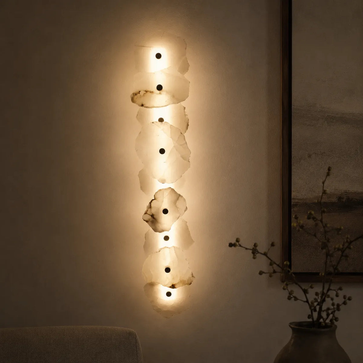 Wall Sconce Lighting with Marble Sculptural Design and Adjustable Head Configuration