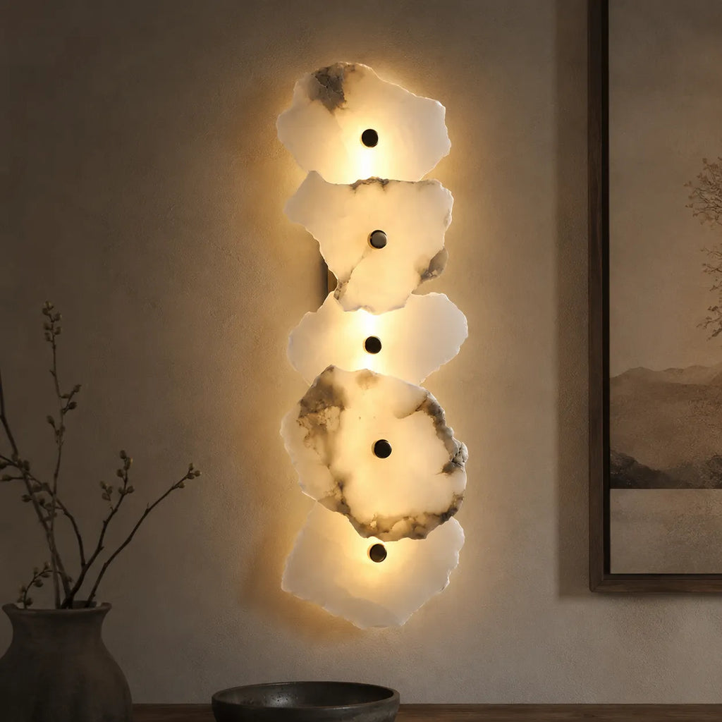 Wall Sconce Lighting with Marble Sculptural Design and Adjustable Head Configuration