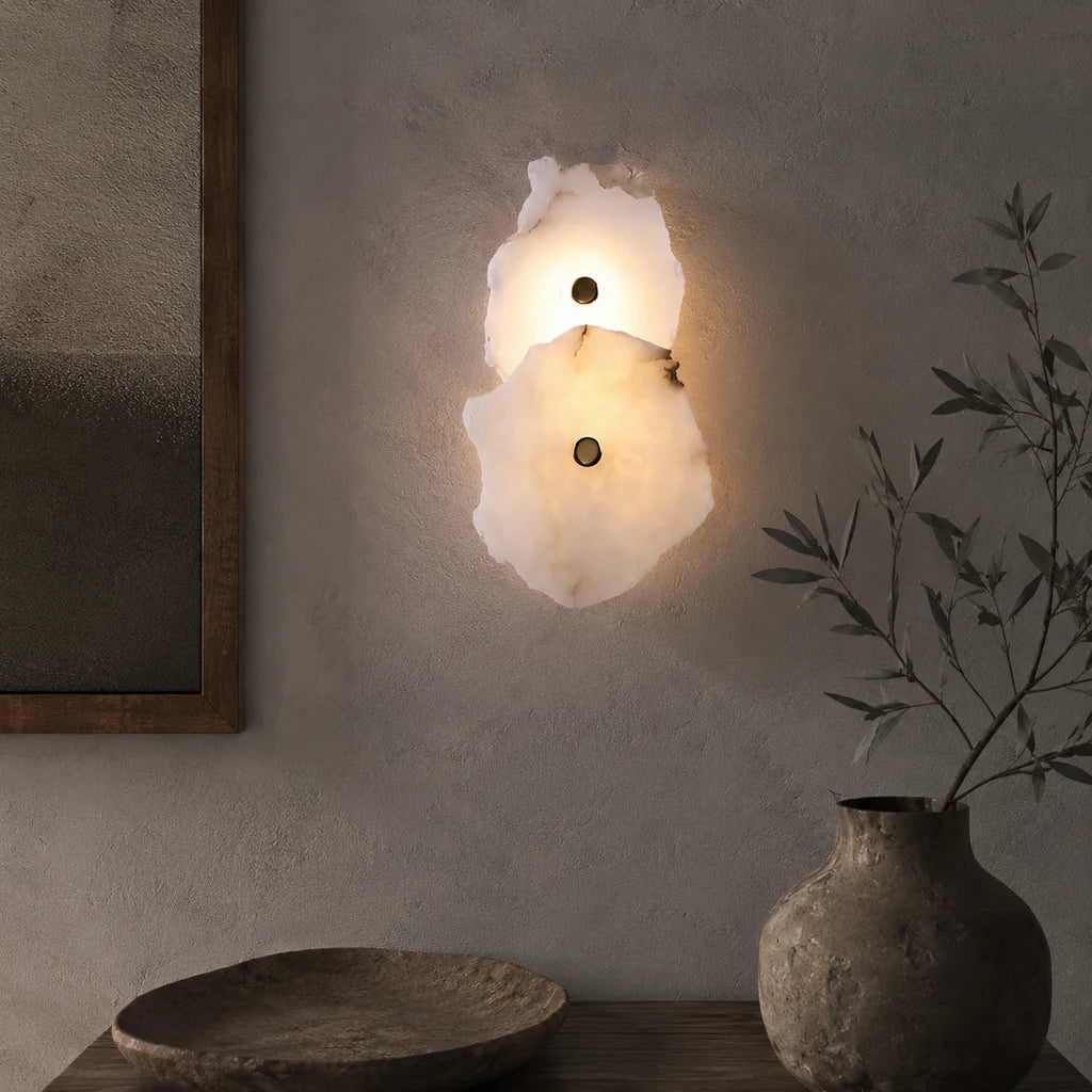 Wall Sconce Lighting with Marble Sculptural Design and Adjustable Head Configuration