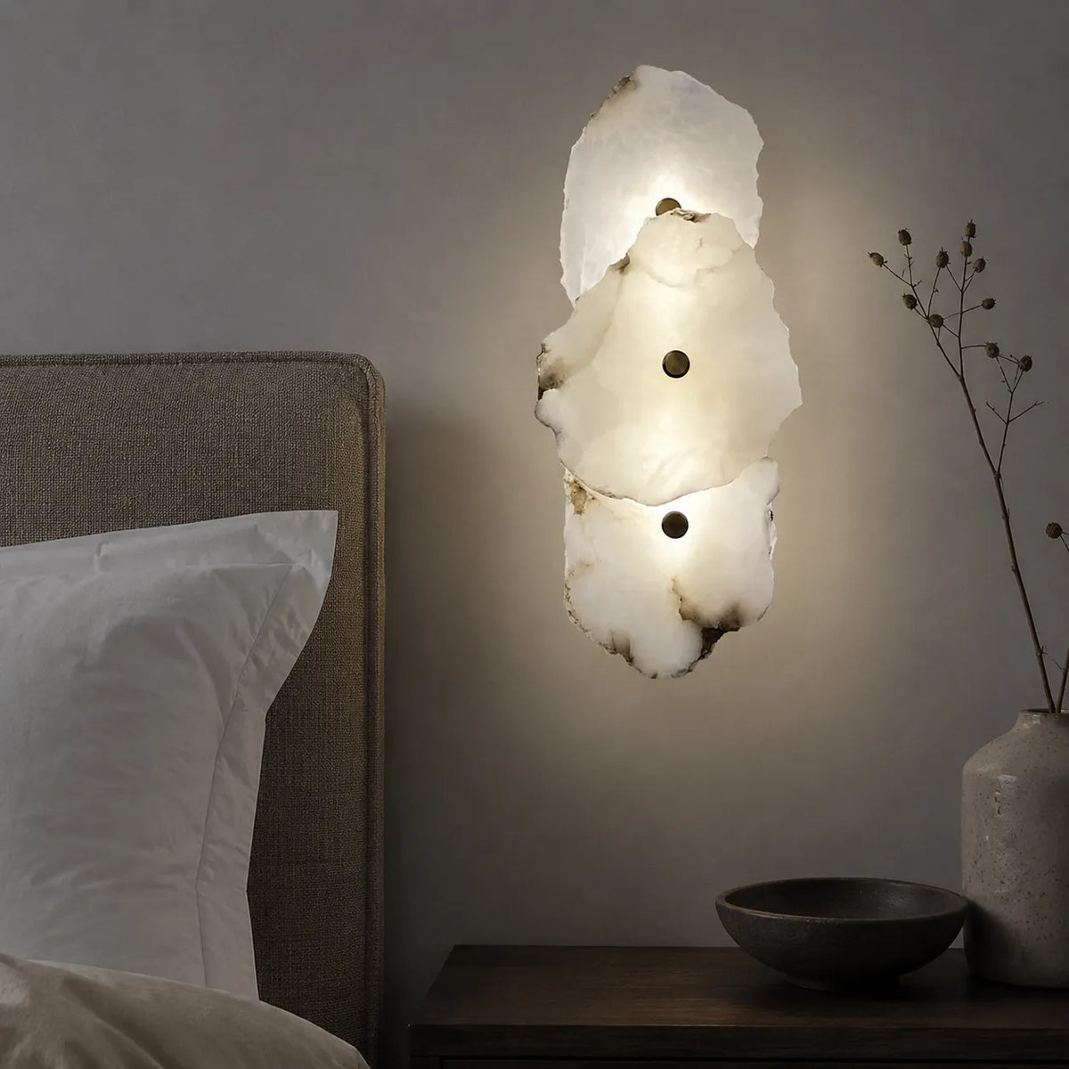 Wall Sconce Lighting with Marble Sculptural Design and Adjustable Head Configuration