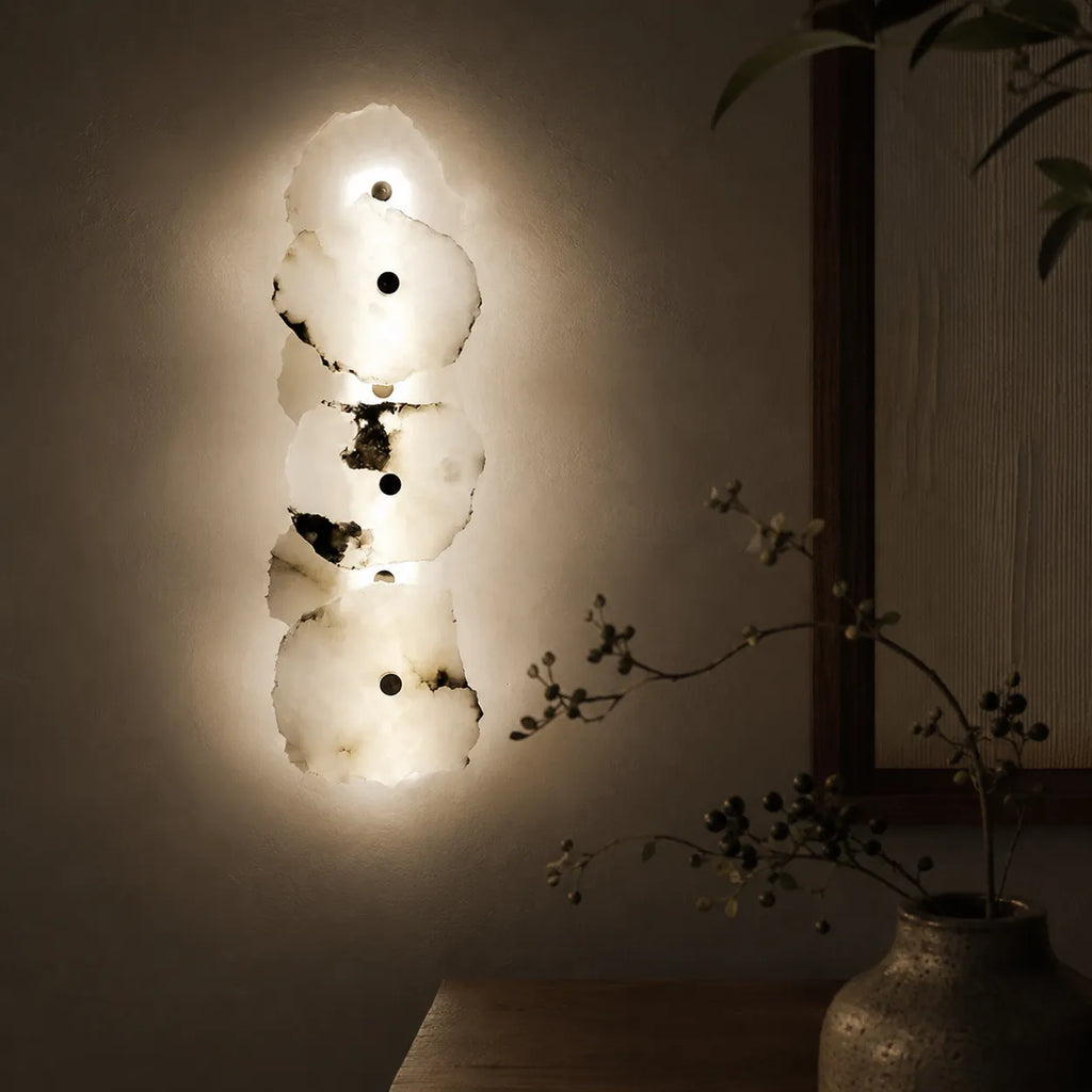 Wall Sconce Lighting with Marble Sculptural Design and Adjustable Head Configuration