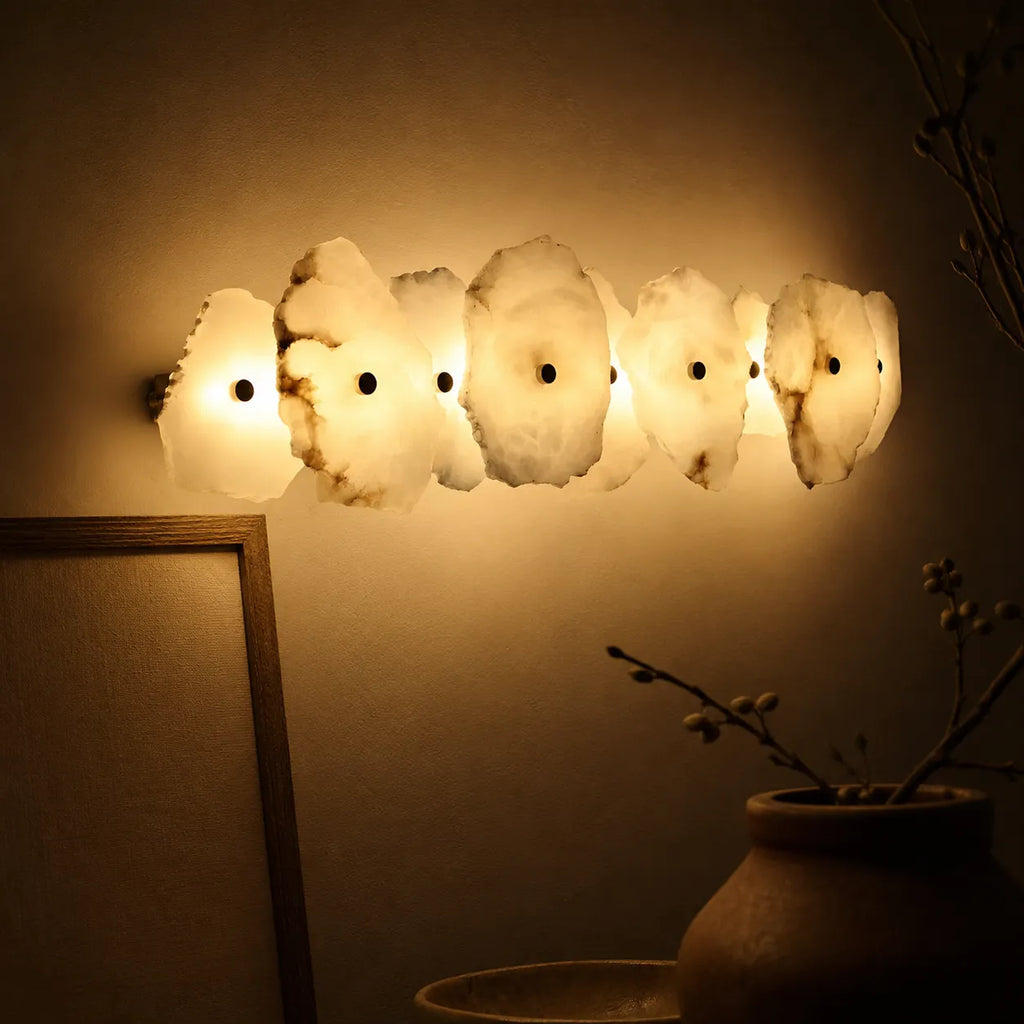 Wall Sconce Lighting with Marble Sculptural Design and Adjustable Head Configuration