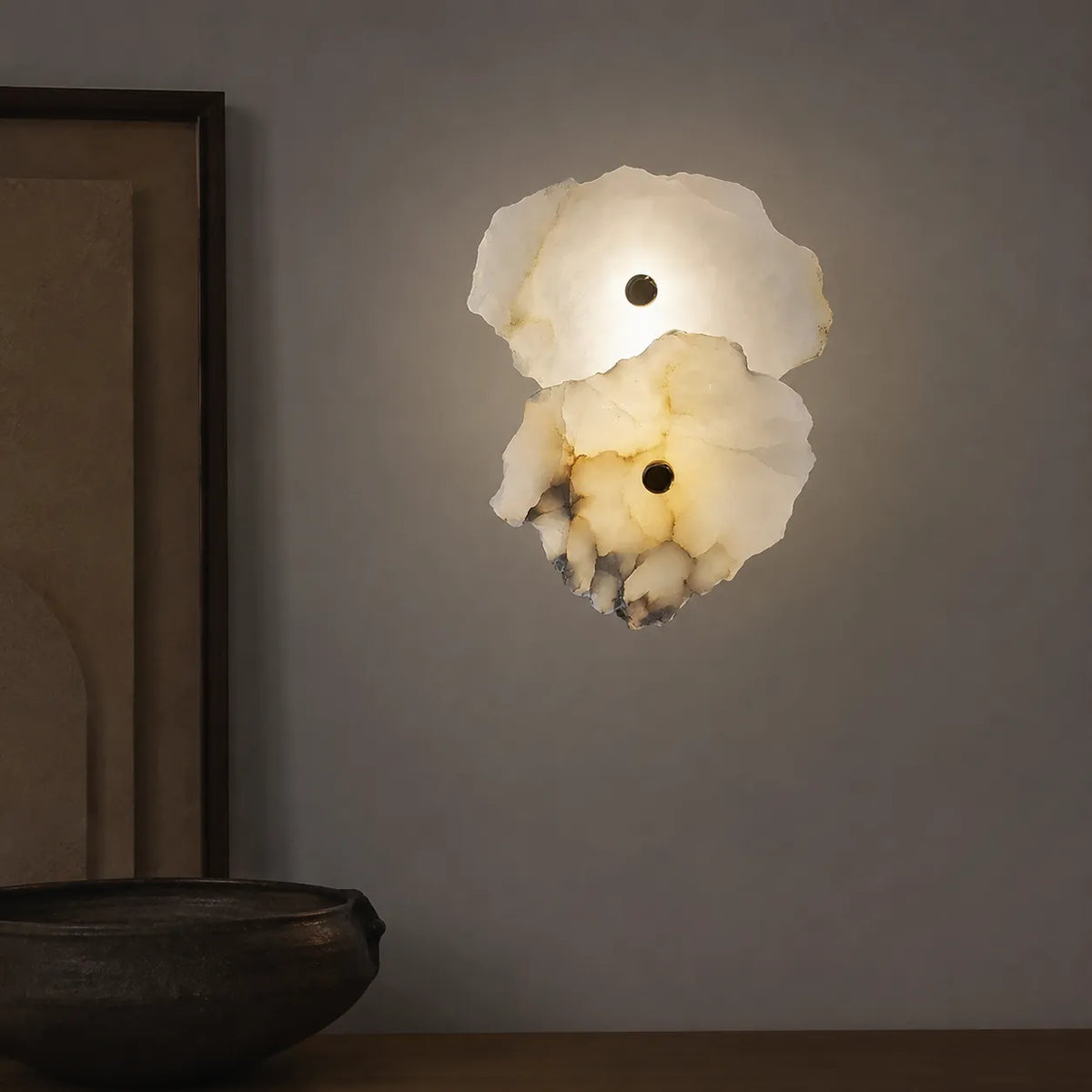 Wall Sconce Lighting with Marble Sculptural Design and Adjustable Head Configuration