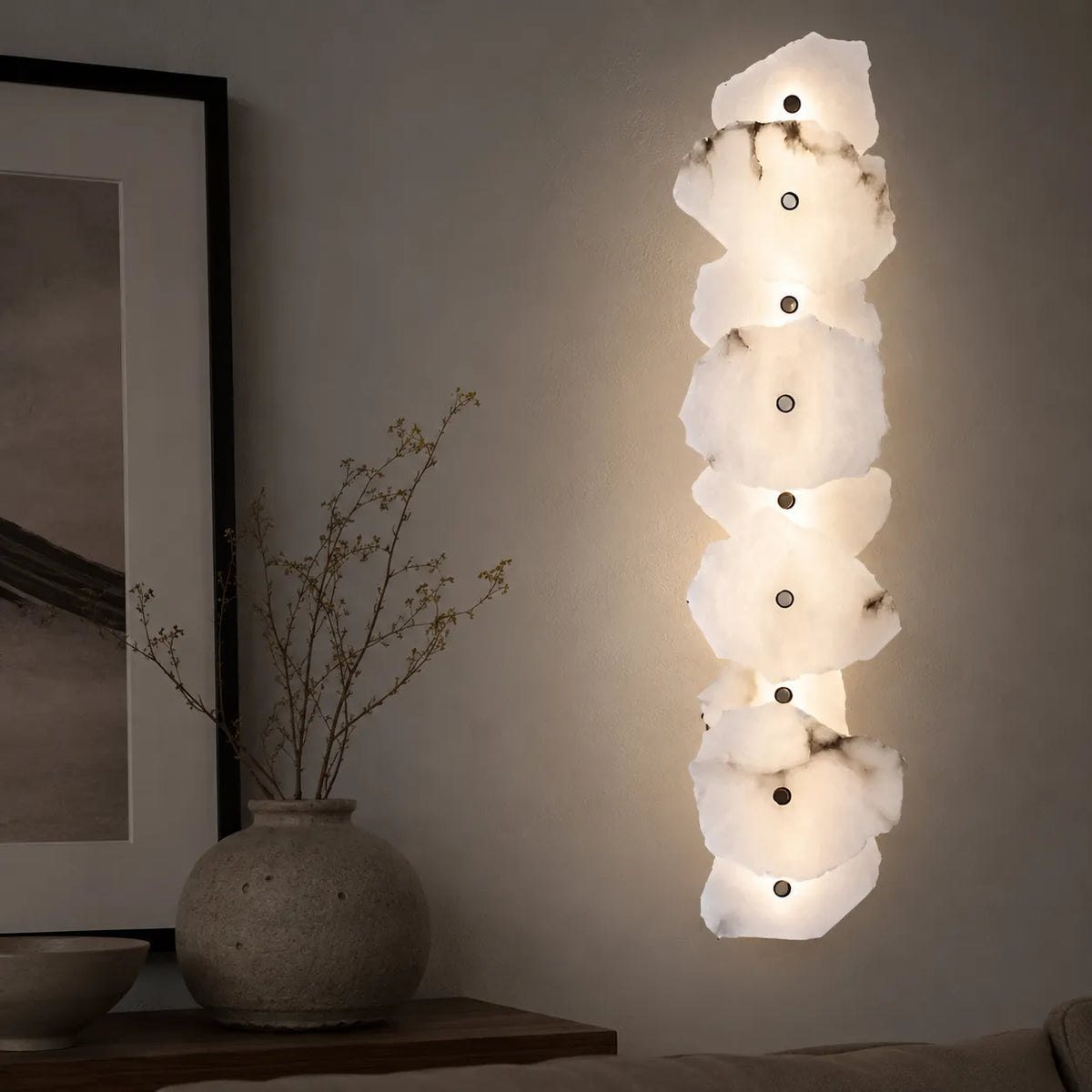 Wall Sconce Lighting with Marble Sculptural Design and Adjustable Head Configuration