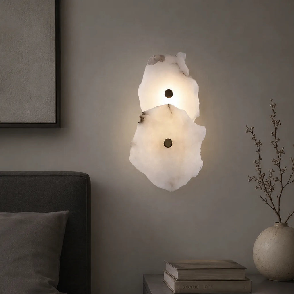 Wall Sconce Lighting with Marble Sculptural Design and Adjustable Head Configuration