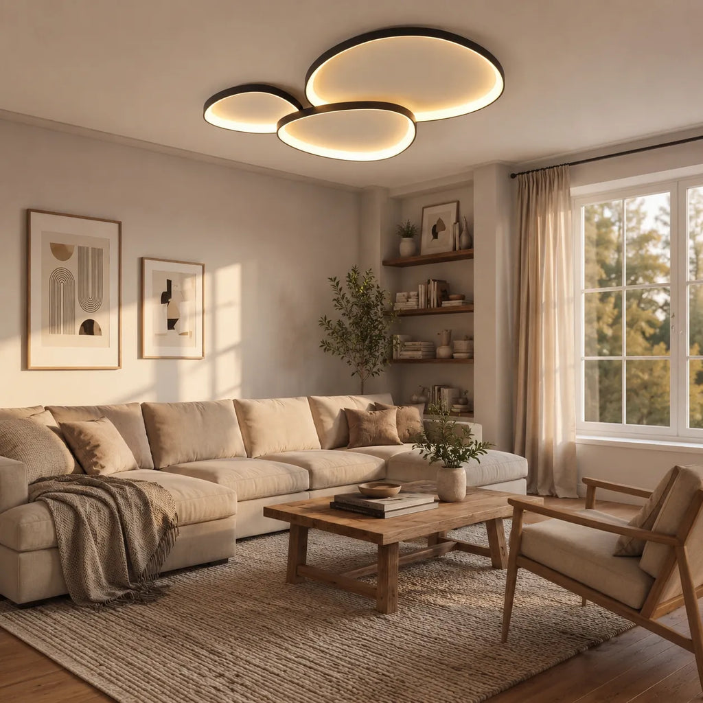 LED Ceiling Light Fixture with Modern Floating Ring Design for Bedroom Dining Room and Lounge