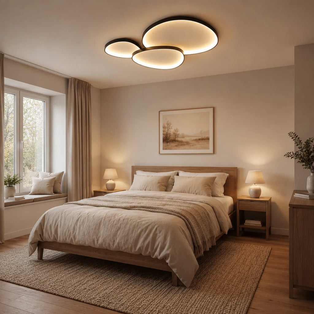 LED Ceiling Light Fixture with Modern Floating Ring Design for Bedroom Dining Room and Lounge