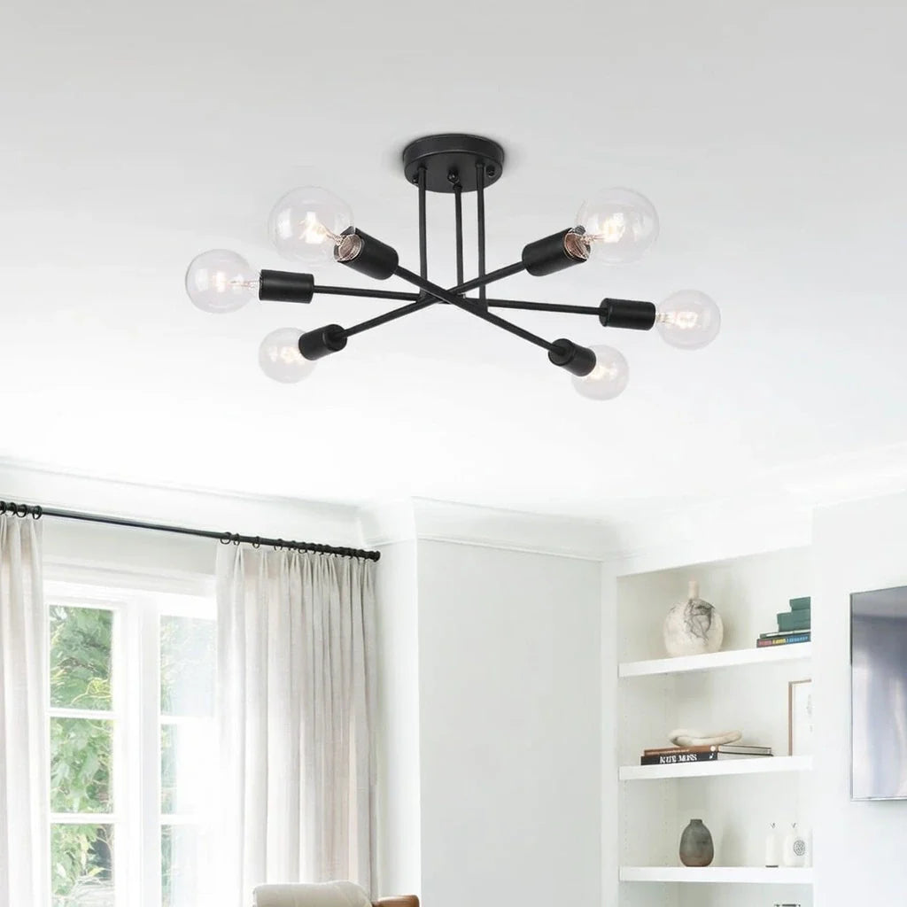 Kitchen Ceiling Lights Mid-Century 6-Light Linear Sputnik Semi Flush Mount