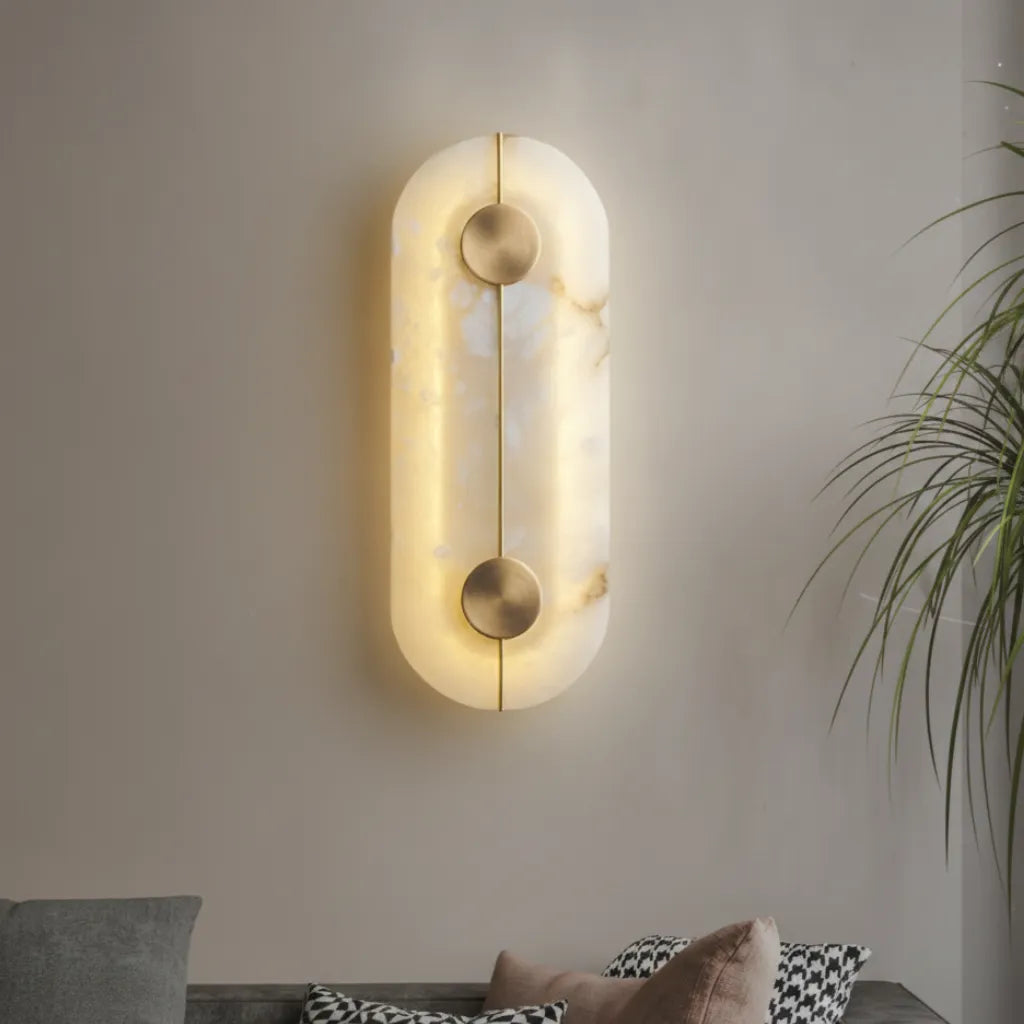 Wall Sconce Lighting with Marble Shade and Copper Frame LED Light