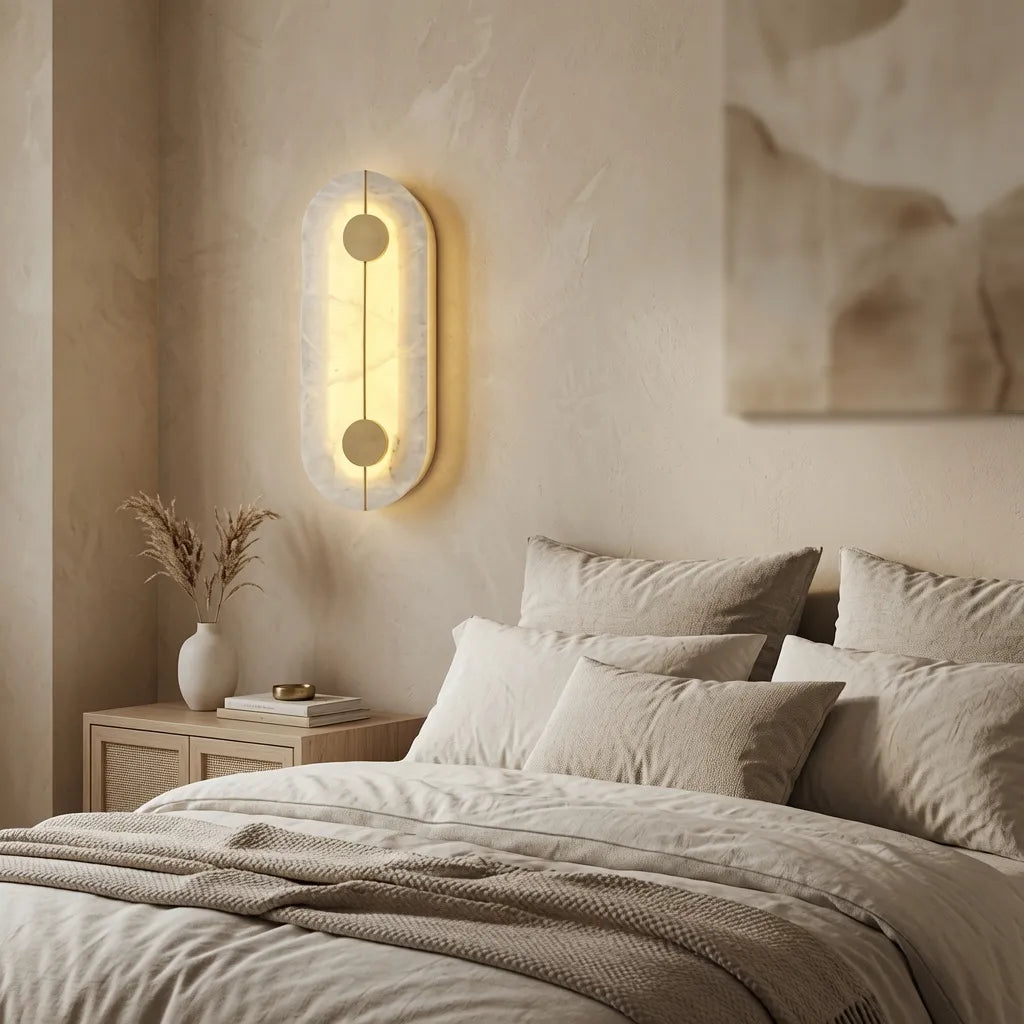 Wall Sconce Lighting with Marble Shade and Copper Frame LED Light