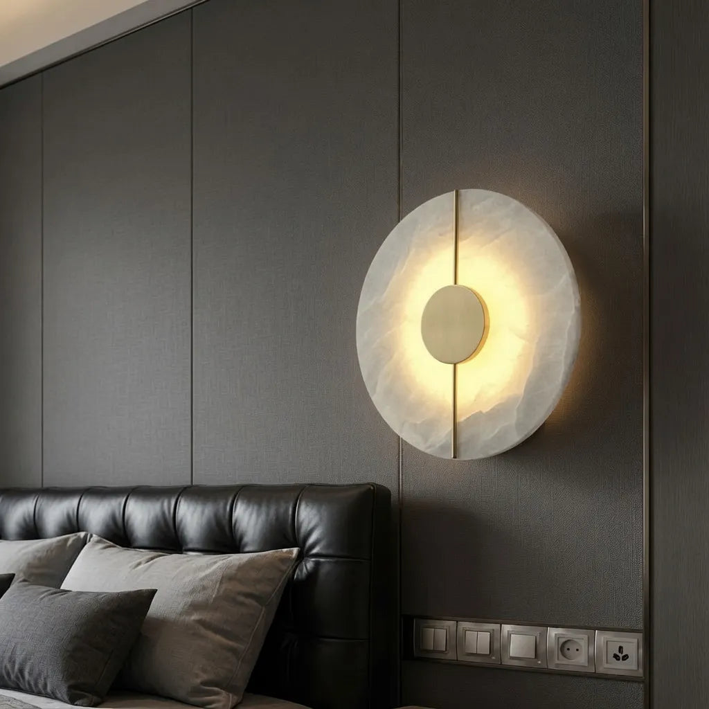 Wall Sconce Lighting with Marble Shade and Copper Frame LED Light