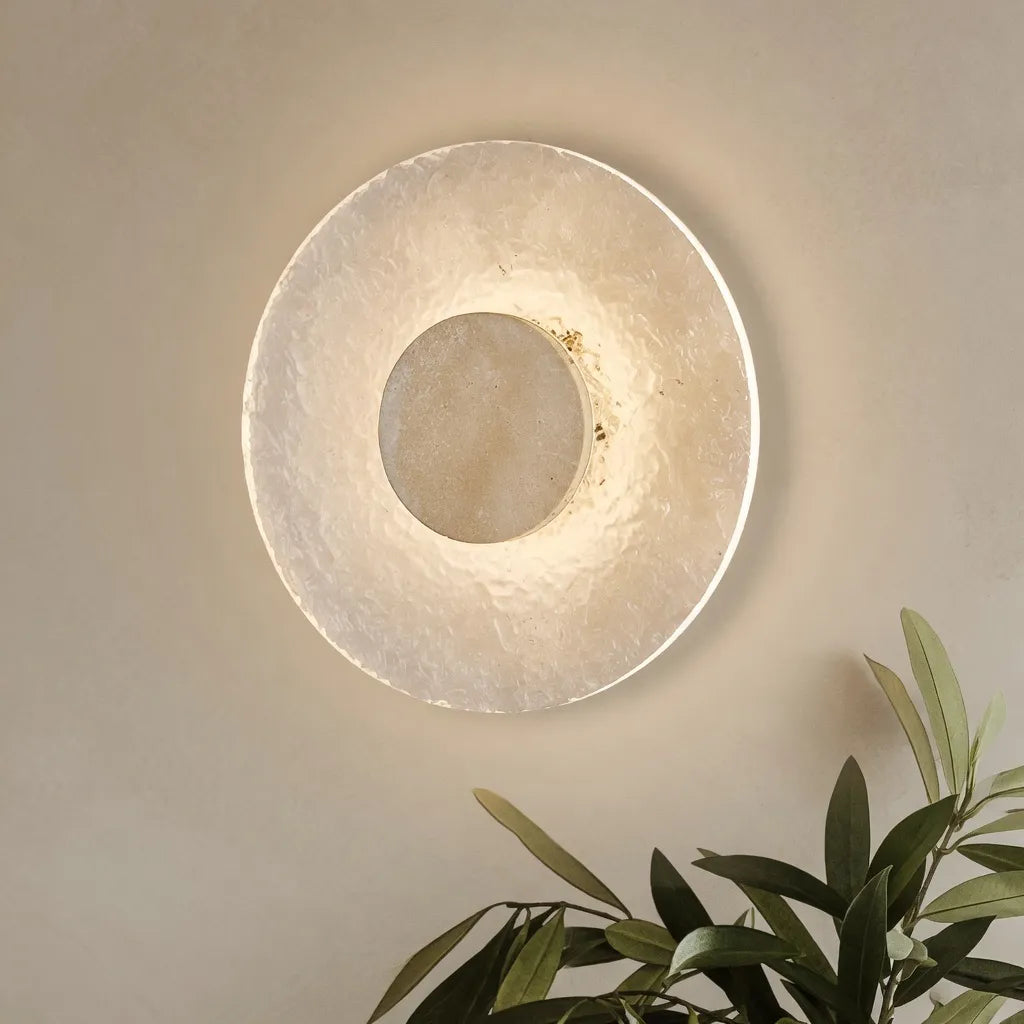 Wall Light with Travertine Base and Acrylic Diffuser LED Modern Sconce