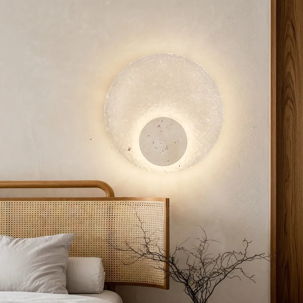 Wall Light with Travertine Base and Acrylic Diffuser LED Modern Sconce