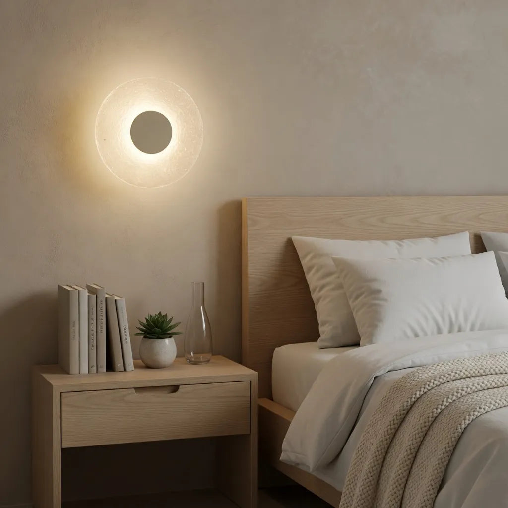 Wandleuchte mit Travertinsockel und Acryl-Diffusor, moderne LED-Leuchte