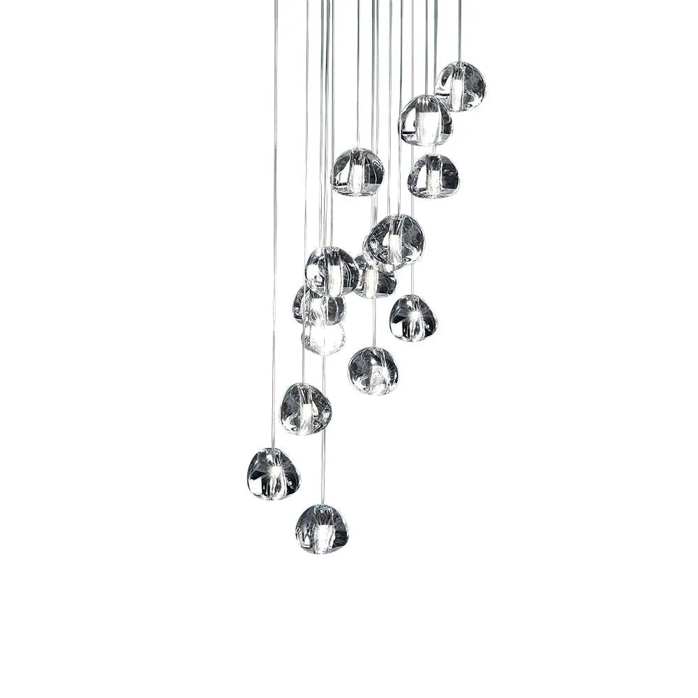 Lámpara colgante con diseño moderno de cascada de cristales en racimo y elementos facetados