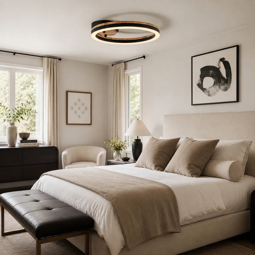 Kitchen Ceiling Lights Semi Flush LED with Modern Wood Accent Ring Design
