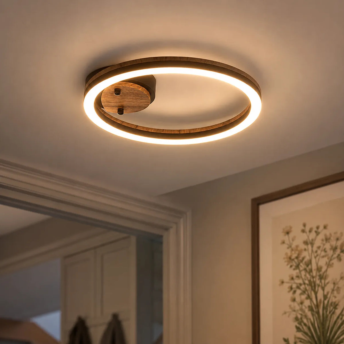 Küchen-Deckenleuchten, halbbündige LED-Montage mit modernem Holzzierring